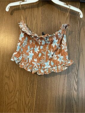 Aakaa Rust Orange Floral Smocked Crop Tank tube top